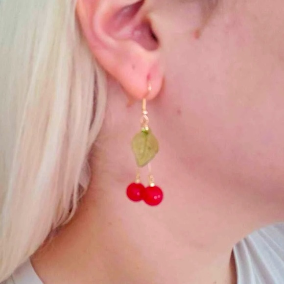 Delicately🍒Delightful Fun Cheery Cherry Drop Dangle Earrings - Picture 5 of 7